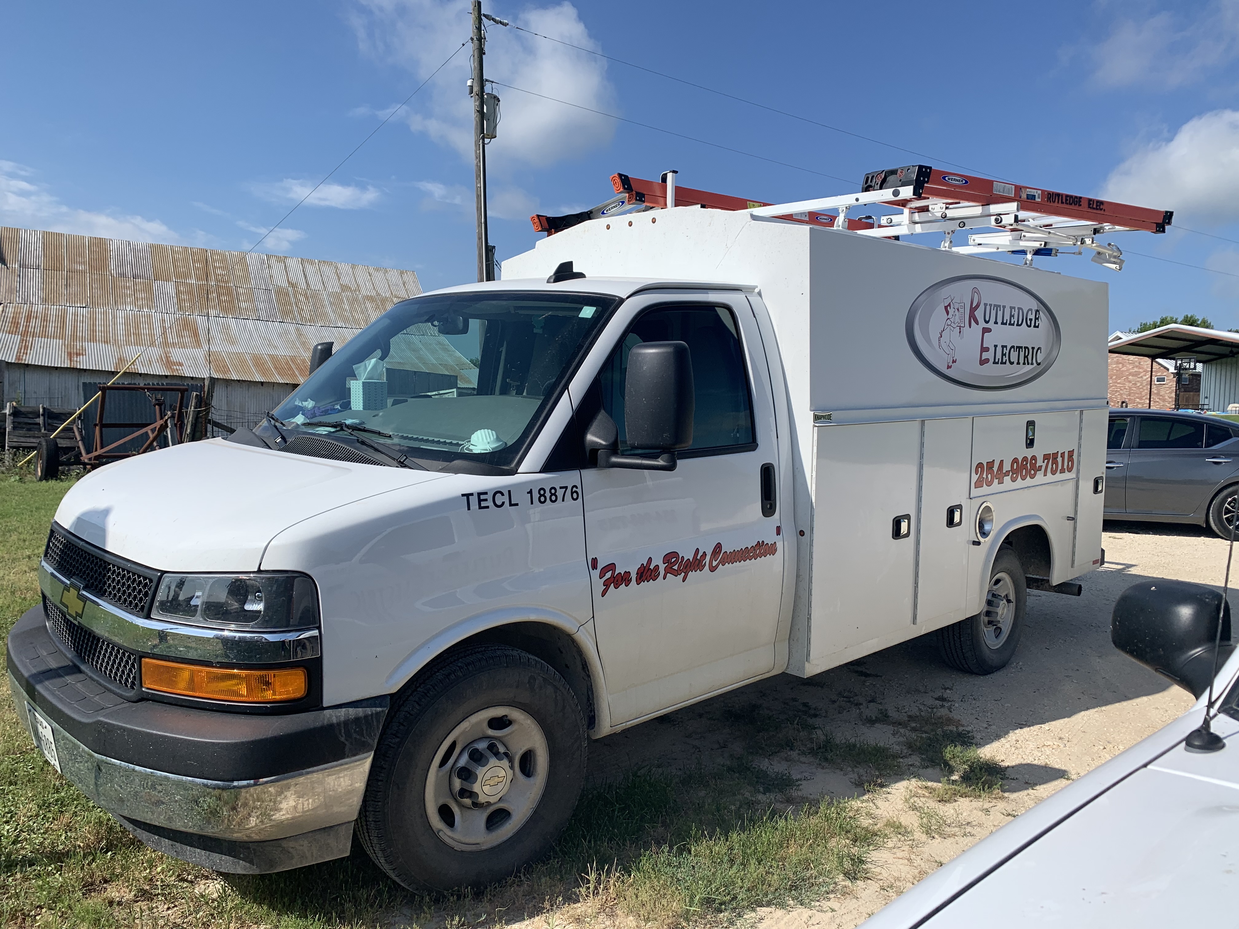 Rutledge Electric Chevy Express van, front view — For the Right Connection, electrical contractor Stephenville Texas, TECL 18876