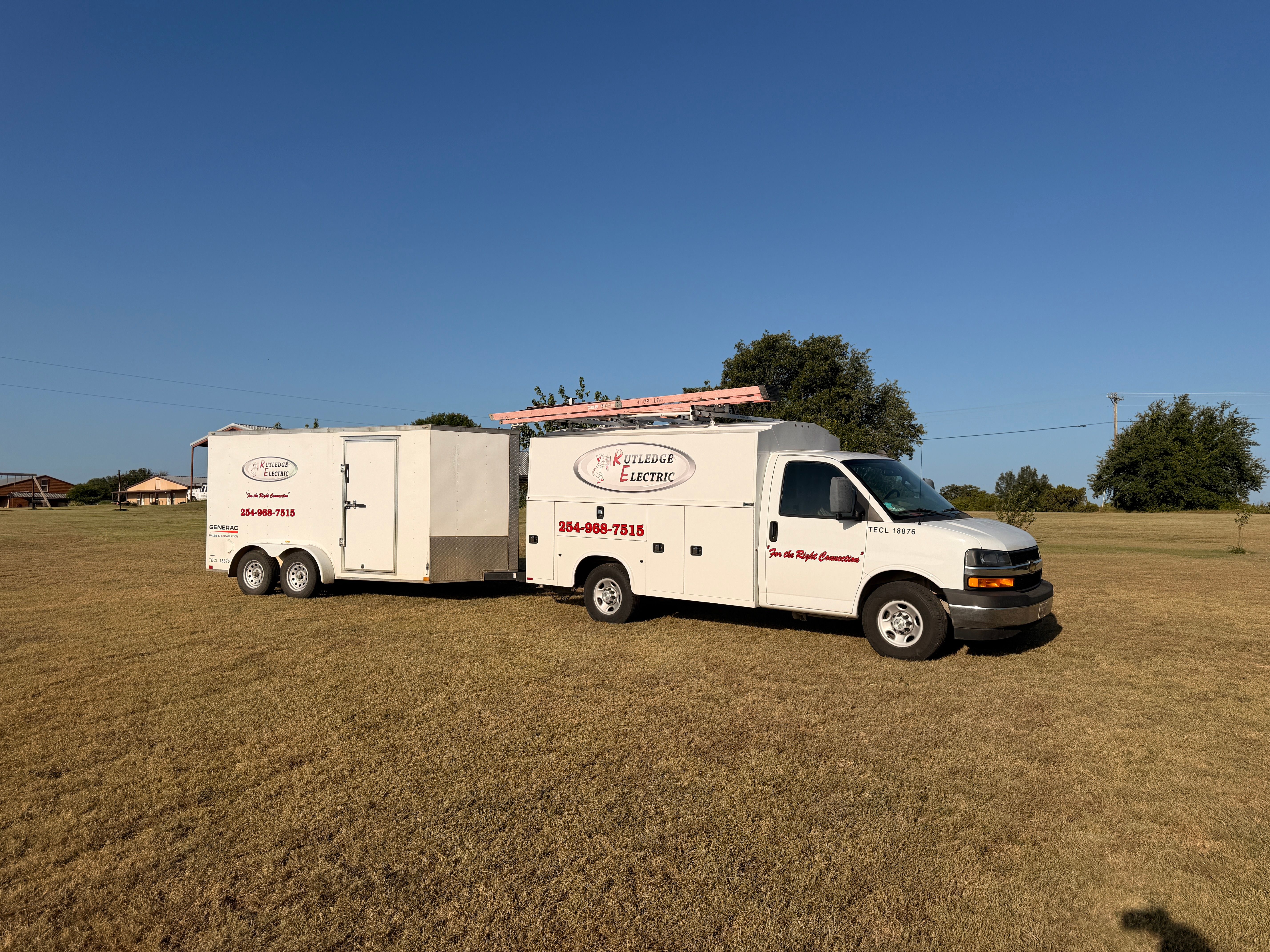 Rutledge Electric service van with Generac trailer — commercial electrician and generator installation, Stephenville TX